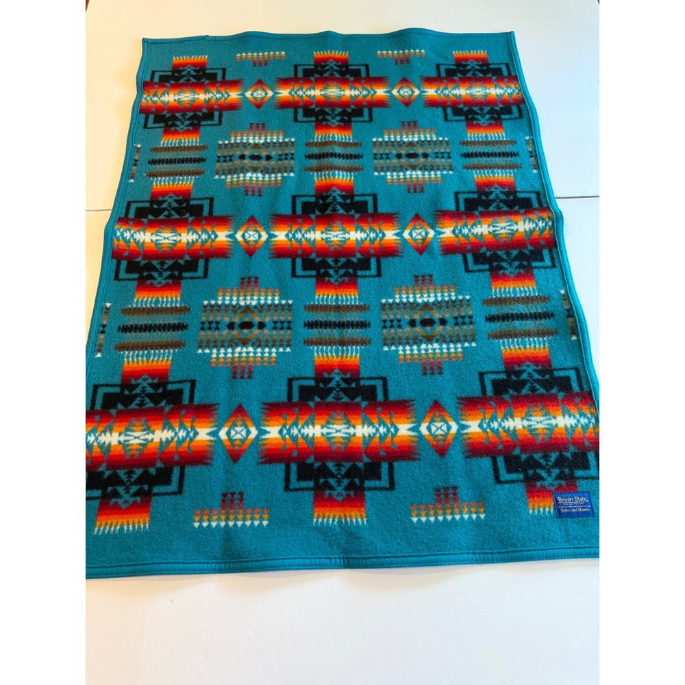 Pendleton Beaver State Wool Chief Joseph Baby Blanket Turquoise Teal 33x43